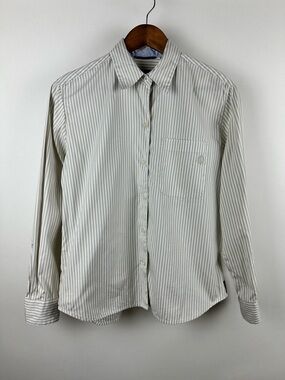 Liz Claiborne Striped Button Down Shirt Women Chic Neutral Classic Workwear Top